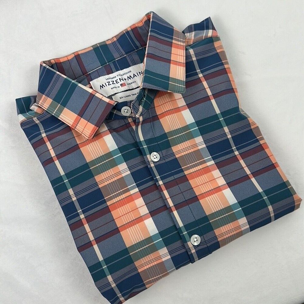 Mizzen + Main Leeward Collection Plaid Button Down Shirt (Men's XXL) Trim Fit